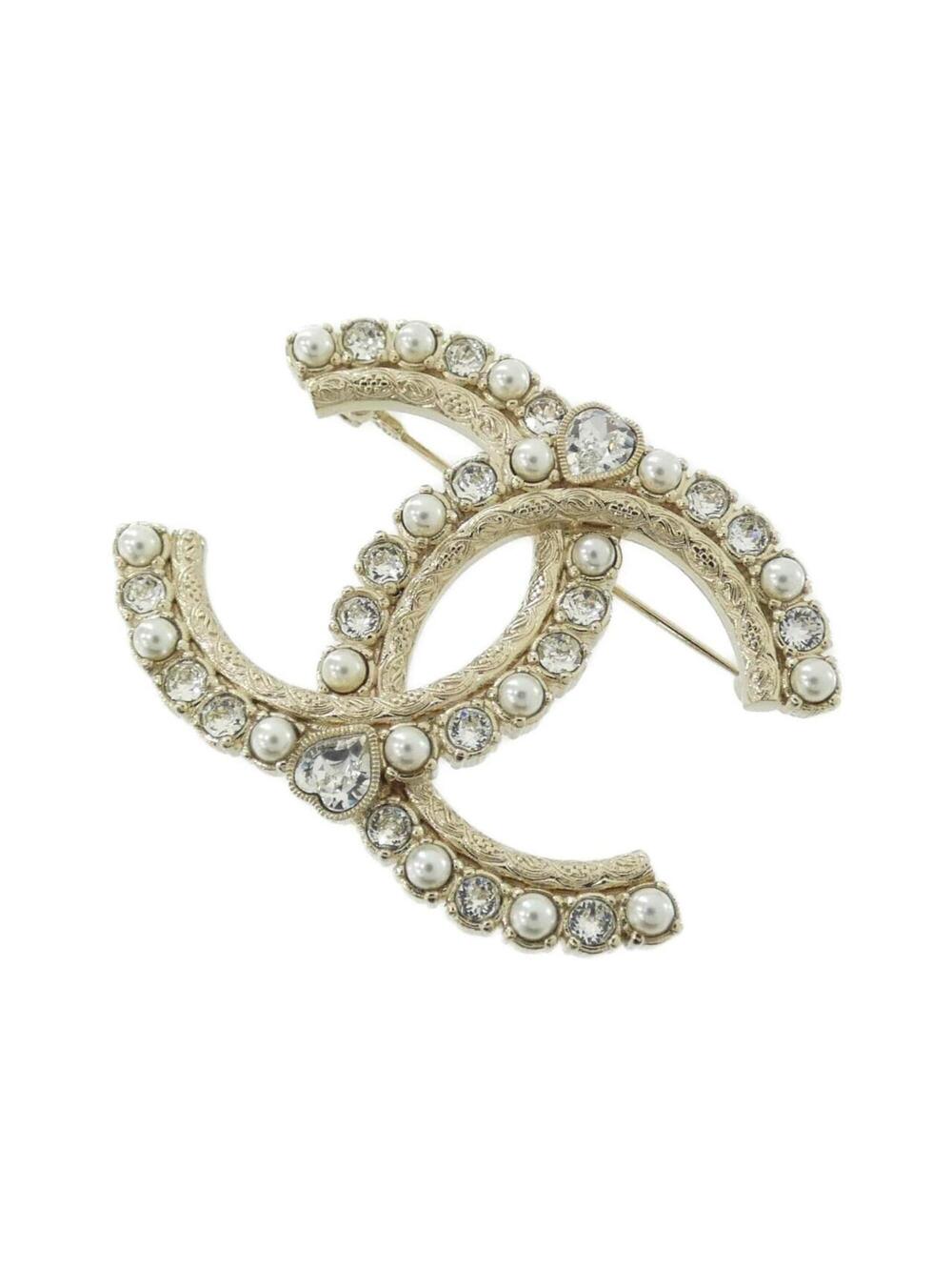 Chanel Brooch Clear White And Gold #357599C12B